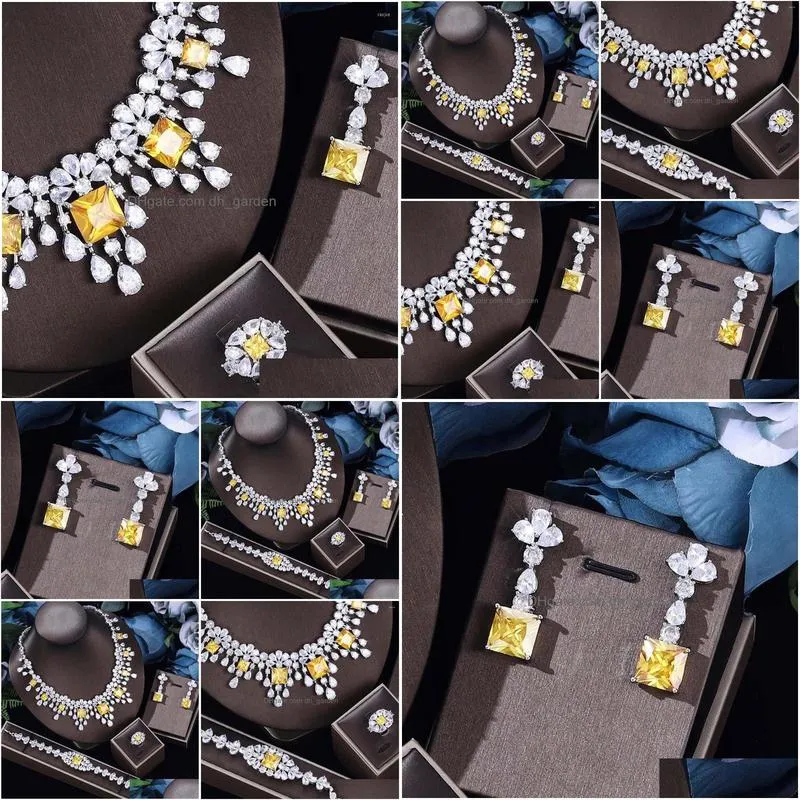 necklace earrings set 2022 exclusive cubic zirconia 4pcs turkish jewelry chain dubai platinum wedding party costume zydz001