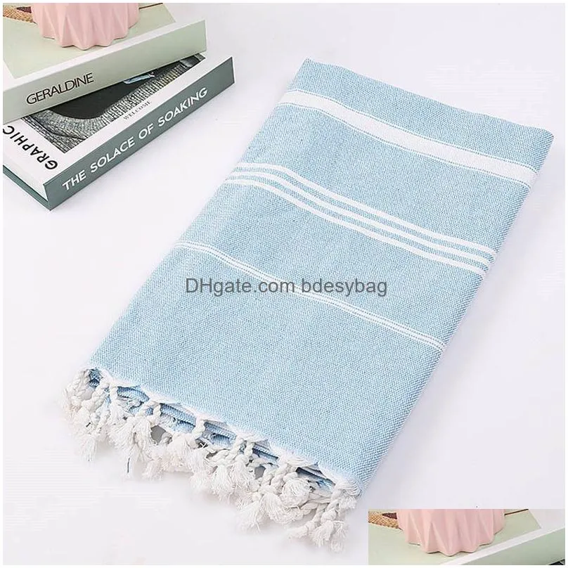 striped cotton turkish sports bath towel travel gym camping bath sauna beach towel with tassels absorbent easy care towels