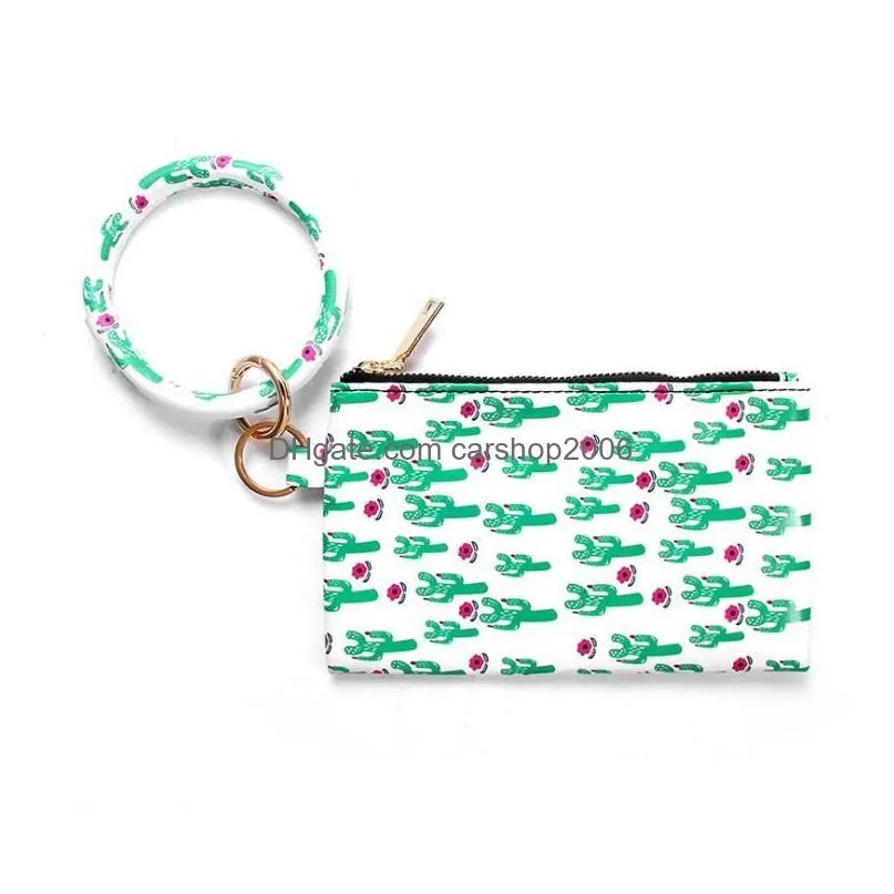 pu keychain bracelet wallet woman handbag sundries leather tassel pendant leopard sunflower print ladies bag gif