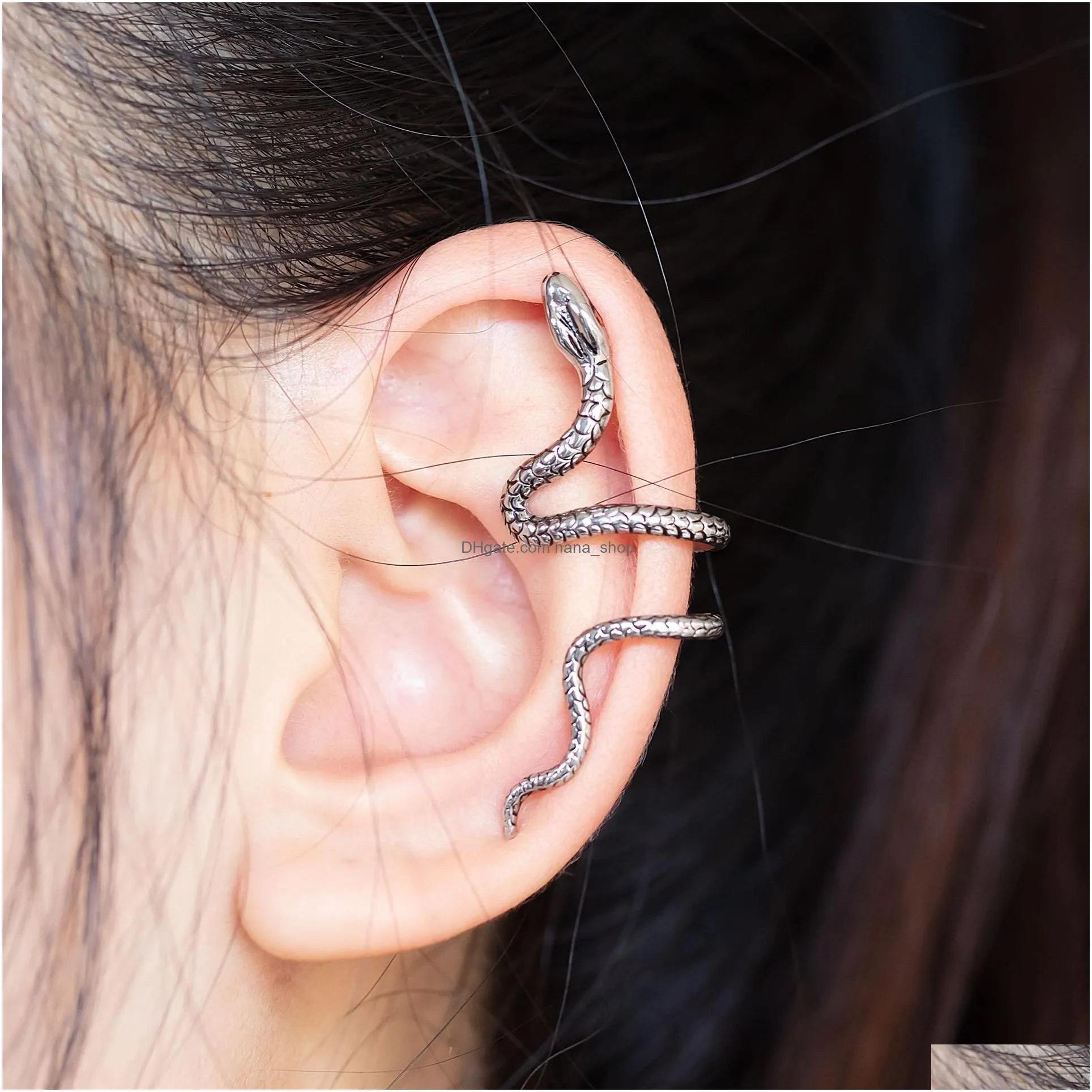 1pc brass snake earing clips back without piercing punk non pierced clip earrings ear cuffs for women men black fake piercings jewelry
