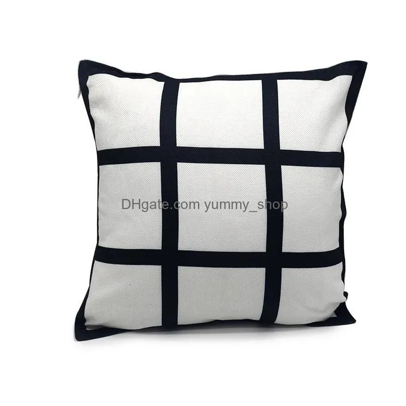 9 panel pillow cover blank sublimation pillow case black grid woven polyester heat transfer cushion covers throw sofa pillowcases