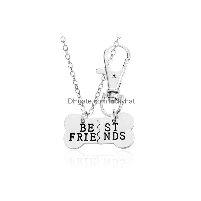 hot selling bone shape friendship pendants keychain necklace for women couple silver gold plating jewelry set fahion heart charm necklaces