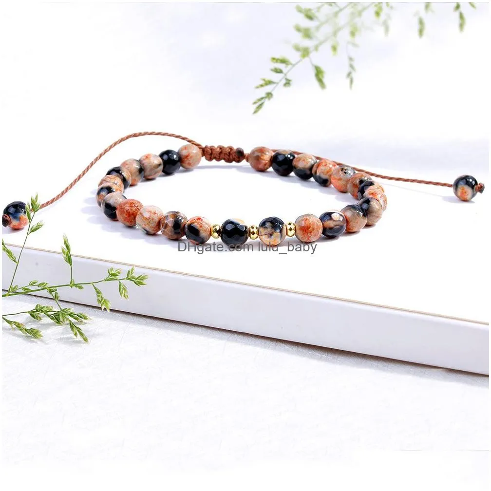 adjustable 6mm natural stone beaded strands bracelet friends lover gifts handmade braided bangles for women men jewelry healing yogo