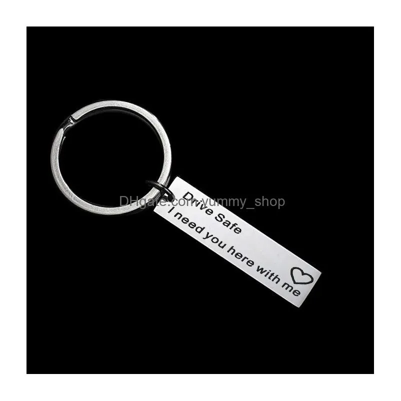 mens stainless steel keychain carved drive safe i need you here with me english alphabet key rings for women