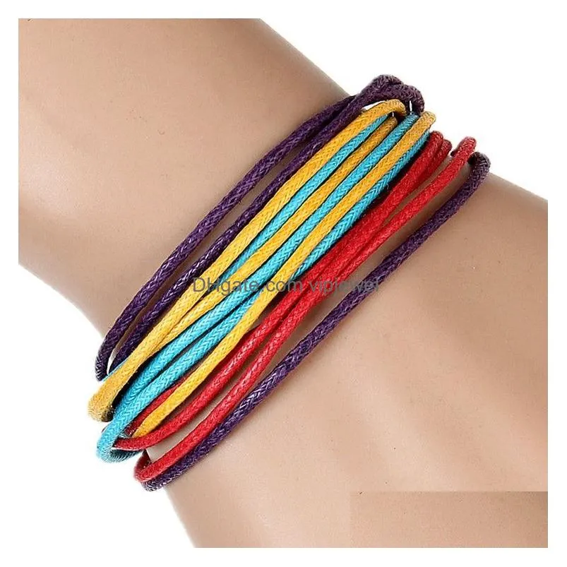 wholesale handmade colorful wax rope woven bracelets for women and men multilayer friendship bracelets couple jewelry