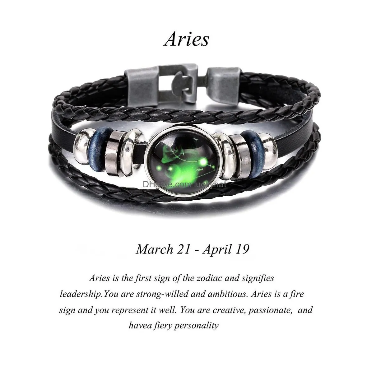 2019 fashion 12 zodiac constellation mulitilayer leather bracelet for men handmade adjustable size black bracelet birthday jewelry