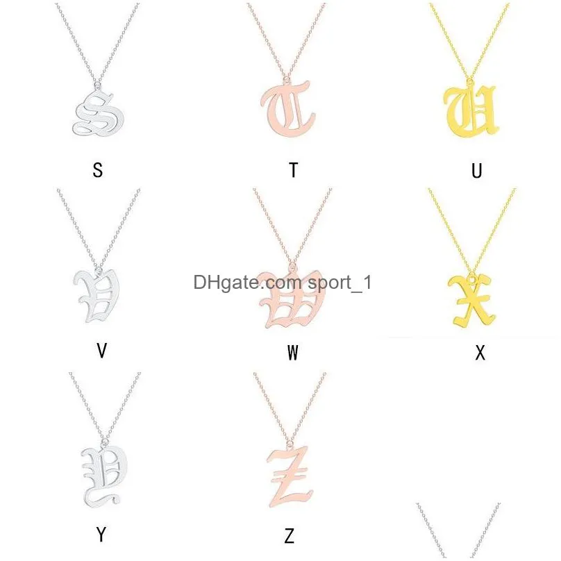  old english 26 initial letter stainless steel pendant chain necklace for women men az vintage font personalized necklace