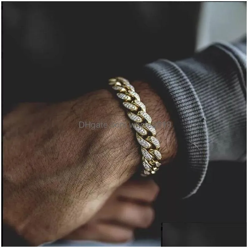 new hip hop gold mens simulated diamond bracelets jewelry fashion iced out  cuban link chain bracelet