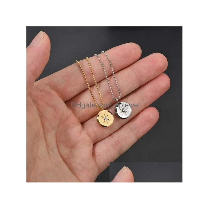 fashion gold silver stainless steel necklace for women and men sun star crystal pendant necklace charm couple jewelry