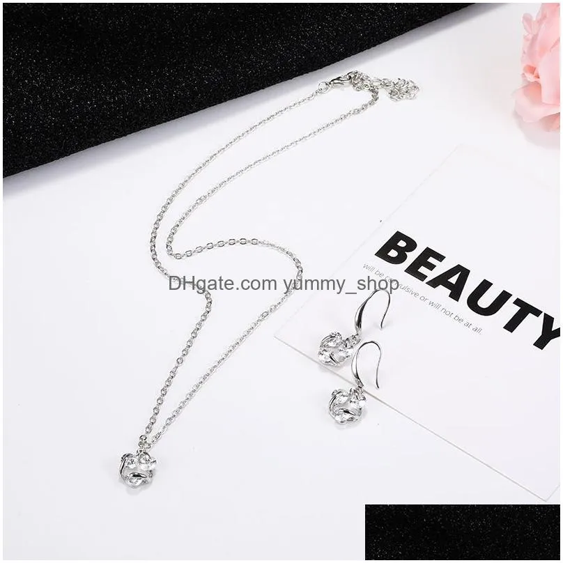  owl dancer love slippers geometric pendant chain necklece earring set for women girl gold silver zircon dangle earring necklece