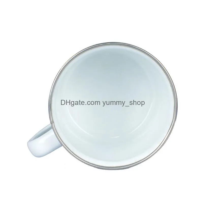 sea diy sublimation 12oz enamel mug with silver rim 350ml stainless steel enamelled tooth cup handle blank heat transfer water coffee