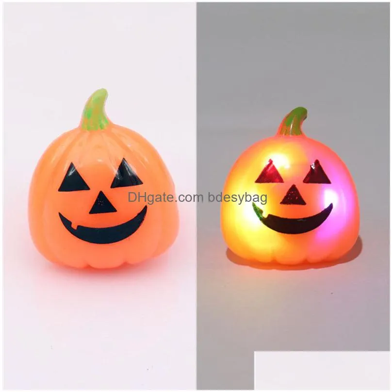 halloween led finger ring party blinking pumpkin bat skull luminous ring toys flash fingernail lights