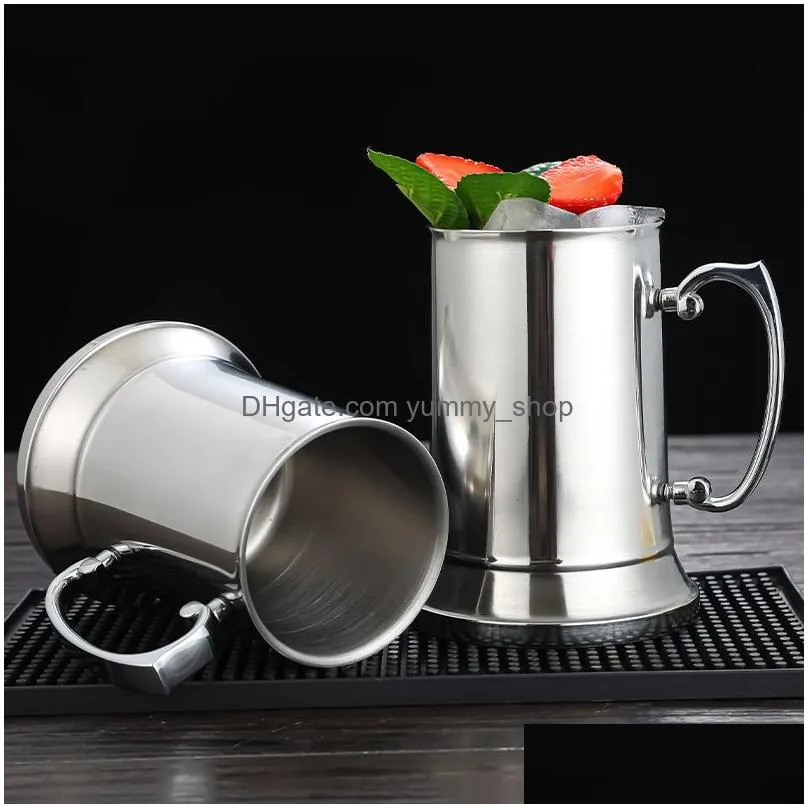 16oz 20oz tankard double wall stainless steel beer mug cocktail breakfast milk mugs with thickened handgrip coffee cup bar tools