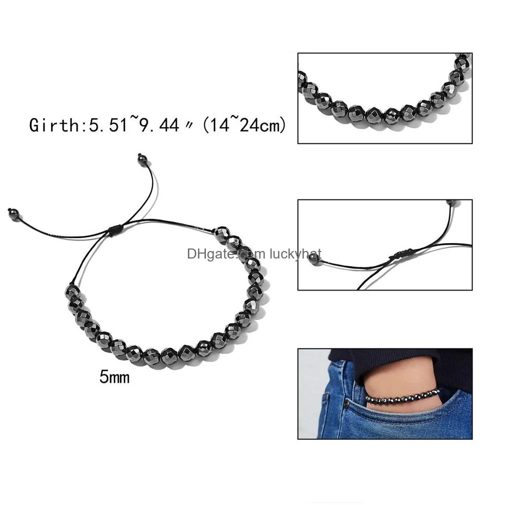 high quality weight loss therapy link bracelet for men women 5mm black hematite stone beads stretch health care bracelets jewelry lover gift