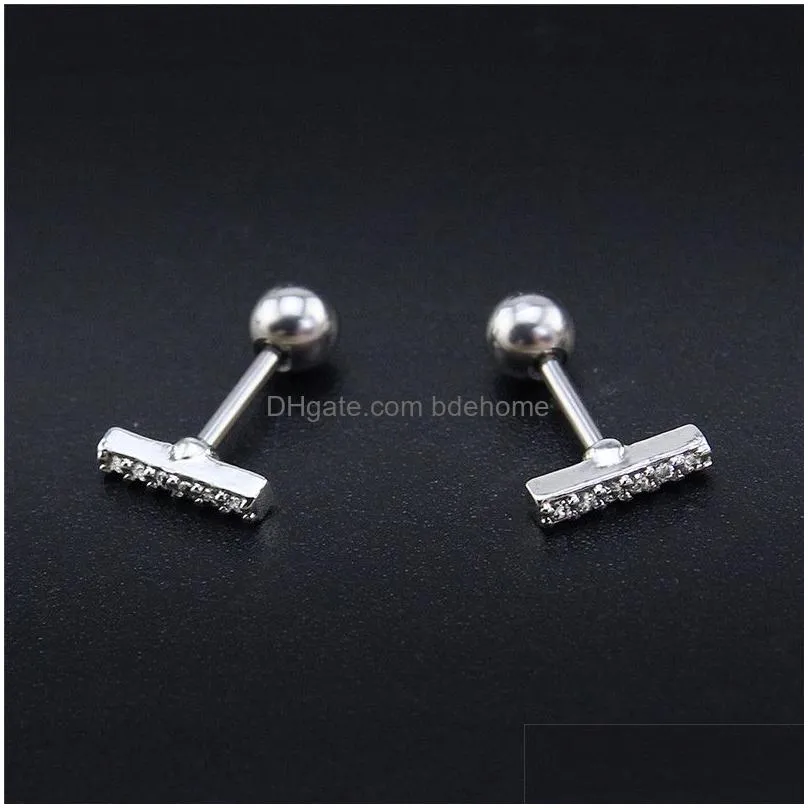 mini strip 5a flash zircon stud earrings for women girl titanium steel gold silver studs earrings elegant jewelry