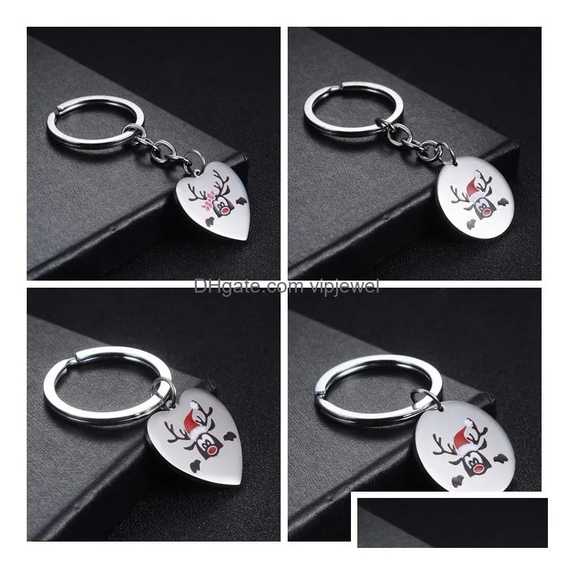 2020 christmas keychain stainless steel key ring holder dripping oil pendant keychain years family members gifts