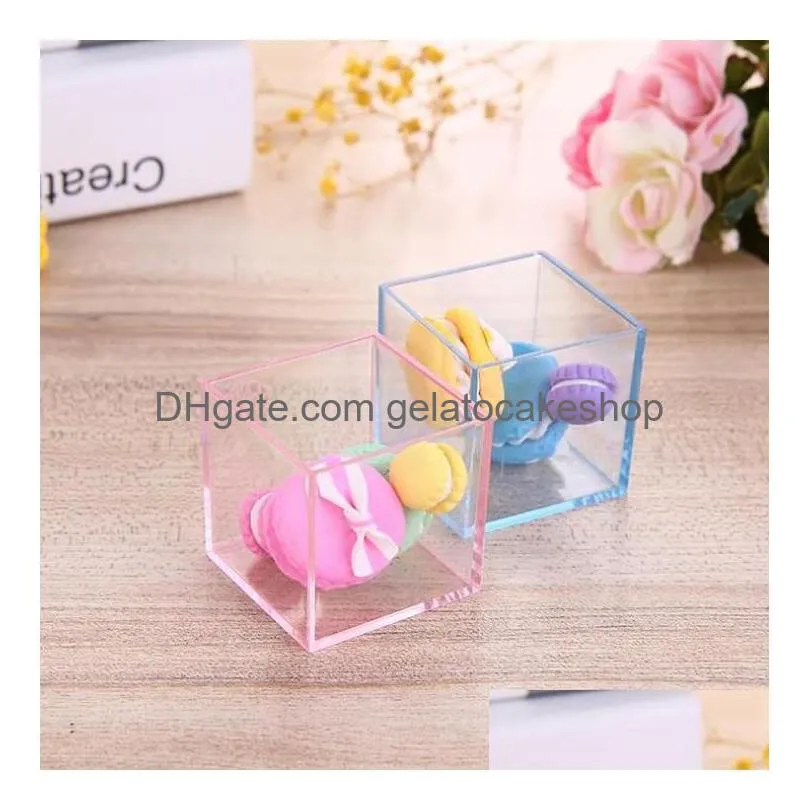 transparent cube wedding favor candy box macaron case clear gift boxes christmas baby shower party supplies