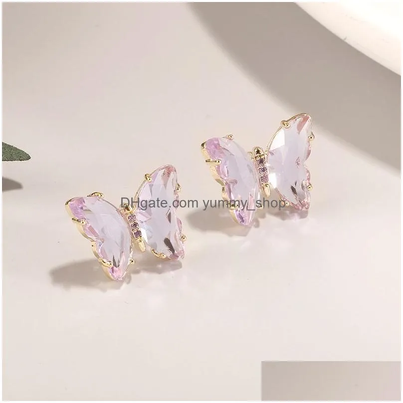 crystal butterfly pendant necklace for women korean style aesthetic miuticolor piercing earring necklaces rings wholesale fashion jewelry set