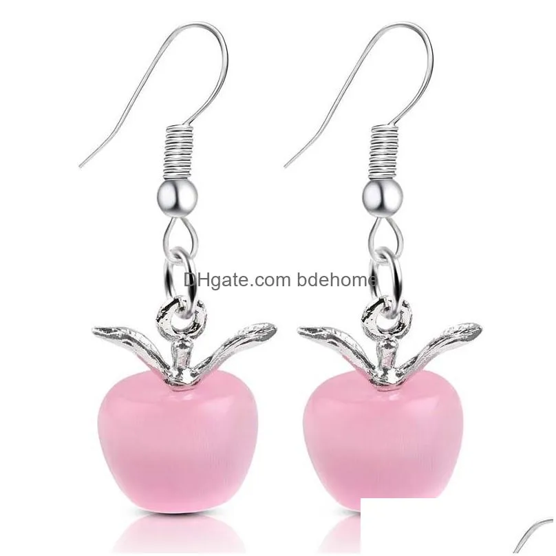 2019 lovely pink opal  crystal dangle earrings for women girls fashion 6 color silver plating hook earing jewelry gift