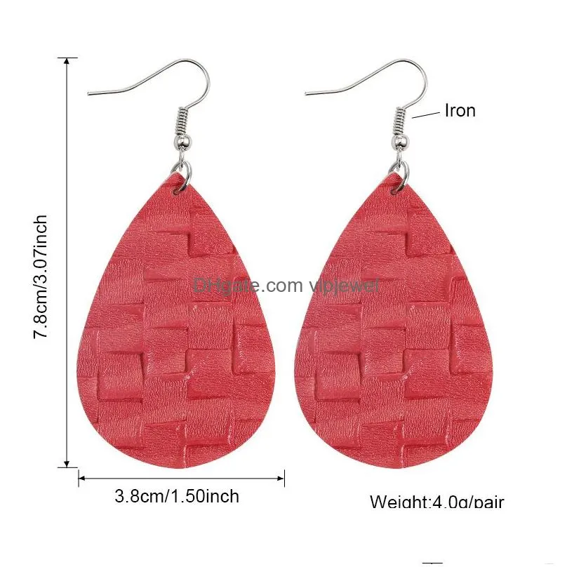 colorful weave pattern lattice pu leather dangle earring for women double side bohemian silver plating hook earring jewelry