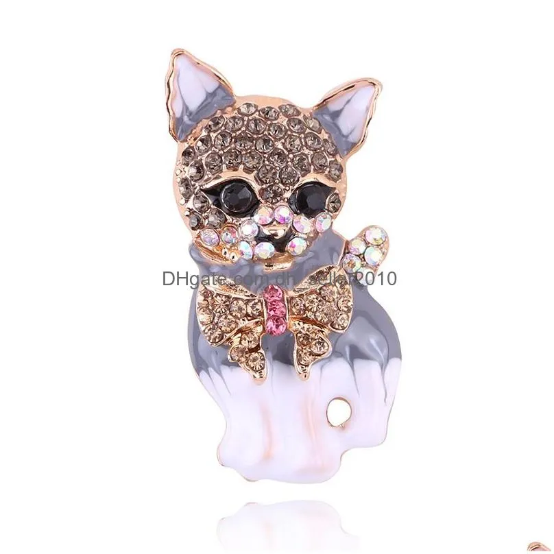 fashion cartoon enamel animal brooches for women bird insect butterfly cat crystal brooch pins costume jewelry