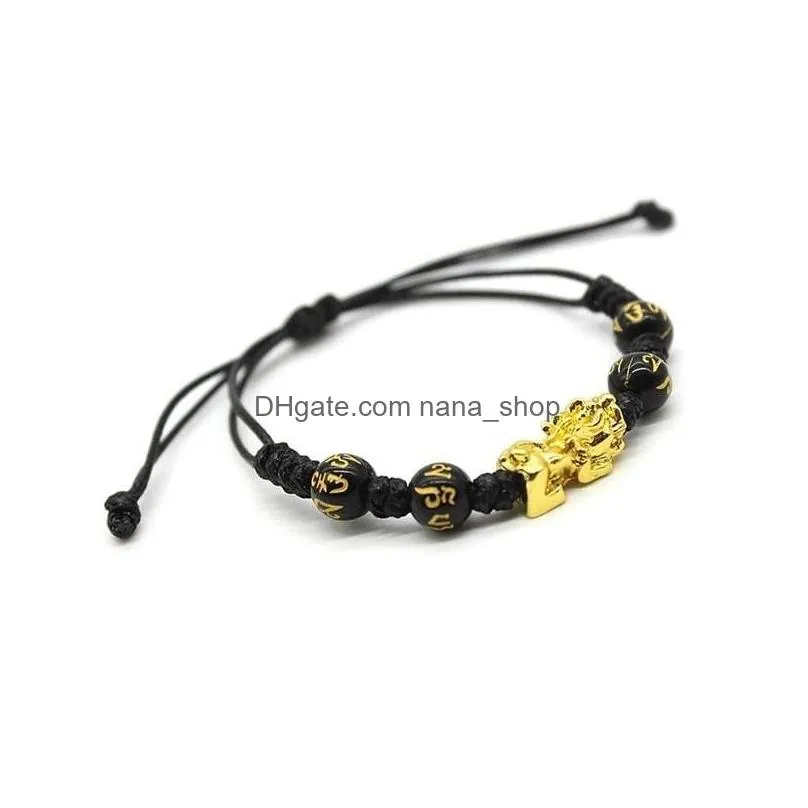 uni obsidian stone chain bracelet rope wristband gold animal wealth health rich good luck beads bracelets for women men