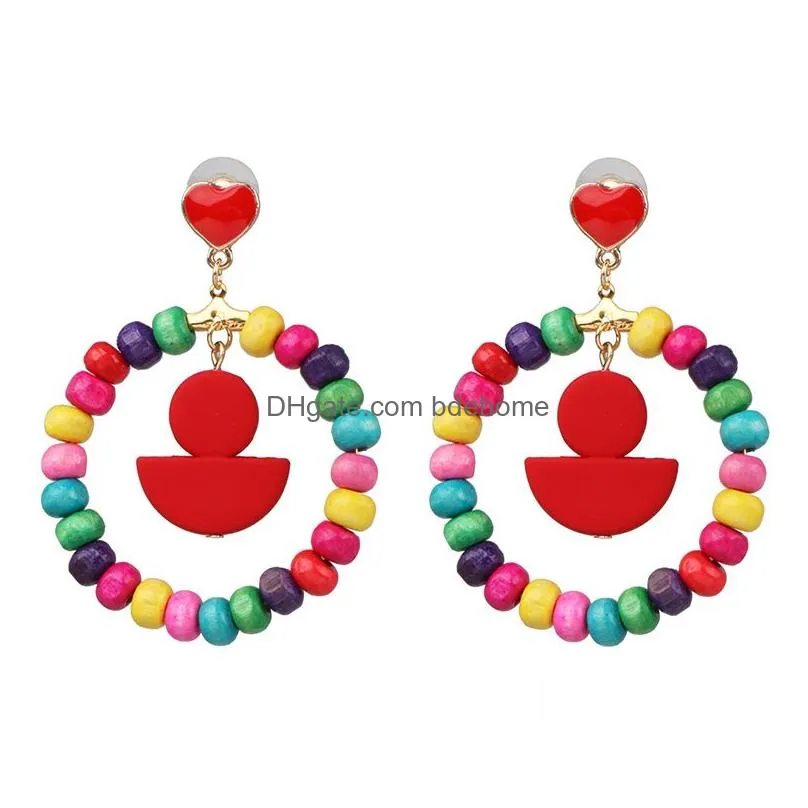 ethnic style wood earrings for women handmade bohemian colorful beads fivepointed star hoop earrings charm party jewelry