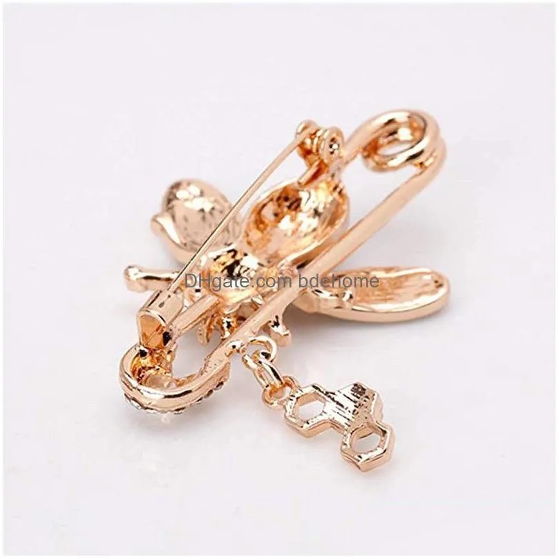 cute bee brooch pin for women fashion crystal rhinestone big bee safety pin inlayed shirt dress clothes brooches jewelry accessorie
