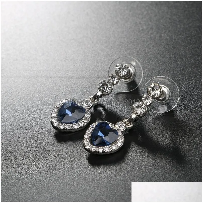 fashion sapphire crystal jewelry sets for women heart necklace earrings bracelet ring party wedding bridal jewelry set colierul de