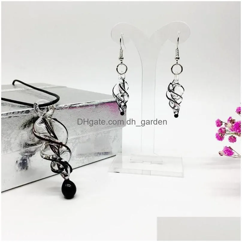 necklace earrings set black spiral whirlwind glass murora lampwork transparent pendant earring for women jewelry gift chinese style