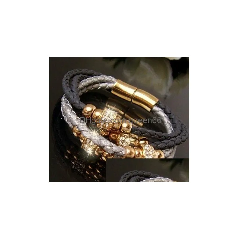 fashion colorful bracelets for women handmade leather multilayer bracelet diy crystal beads bracelet charm couple jewelry