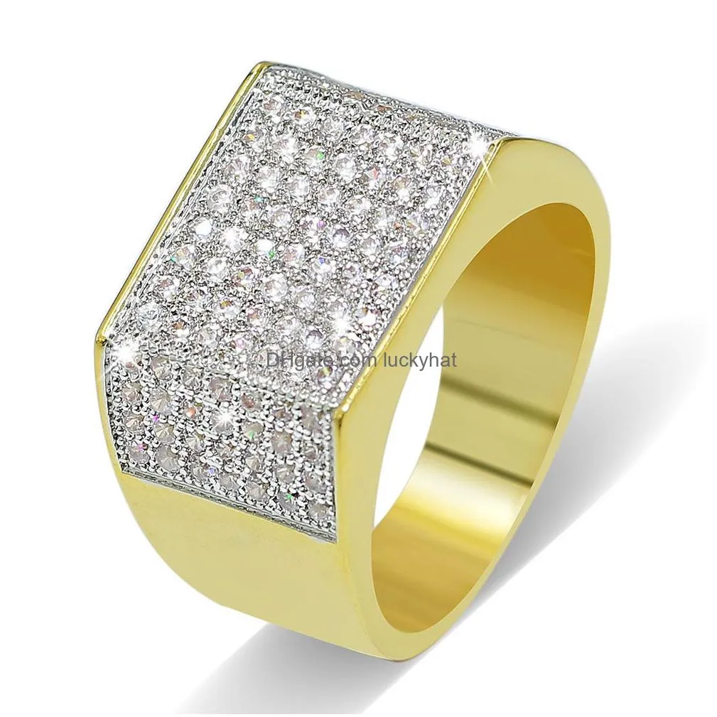 hip hop jewelry iced out full cz stone rings gold plated fashion diamond mens ring