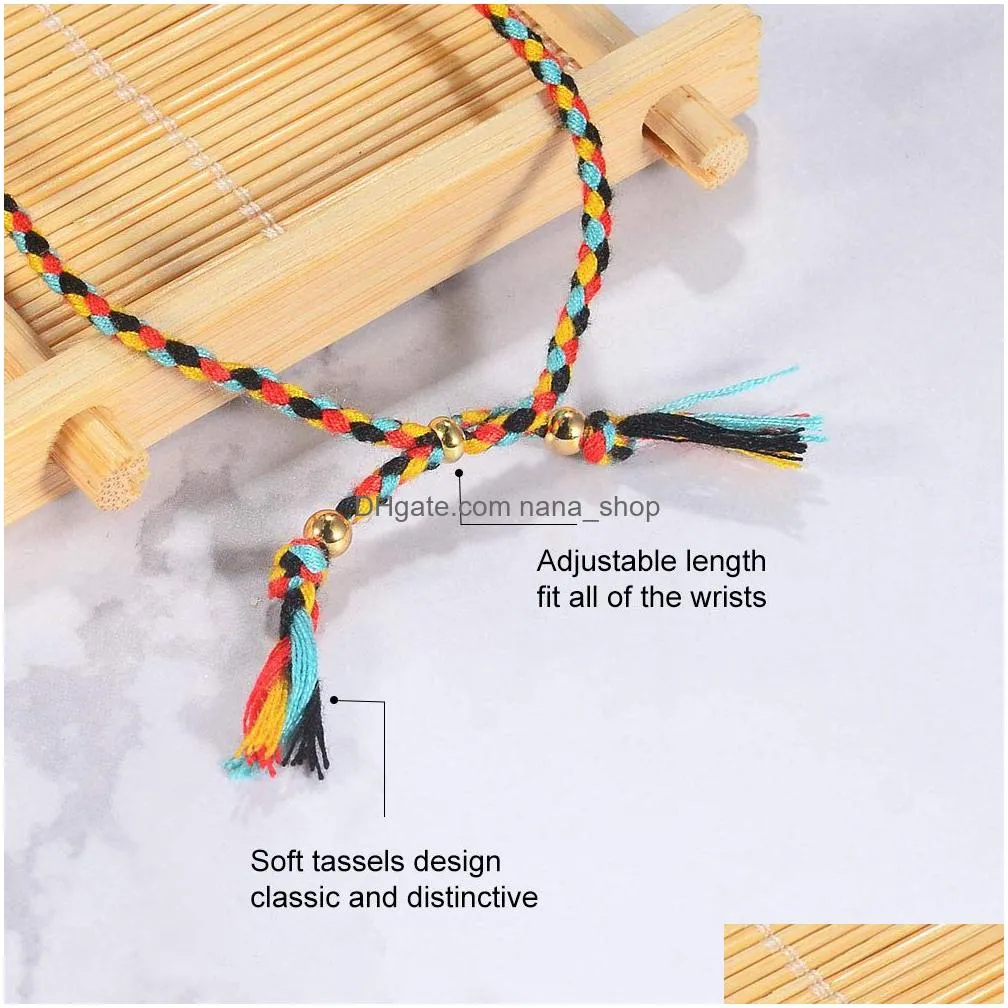 boho colorful braided woven friendship chain bracelet handmade adjustable nepal multicolor string lovers jewelry wristband for women gift wholesale