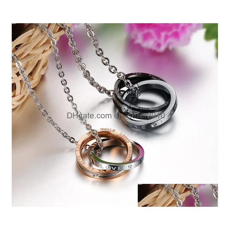 eternal crystal round ring pendant necklace stainless steel couple necklace for women men wedding romantic valentines day love gift