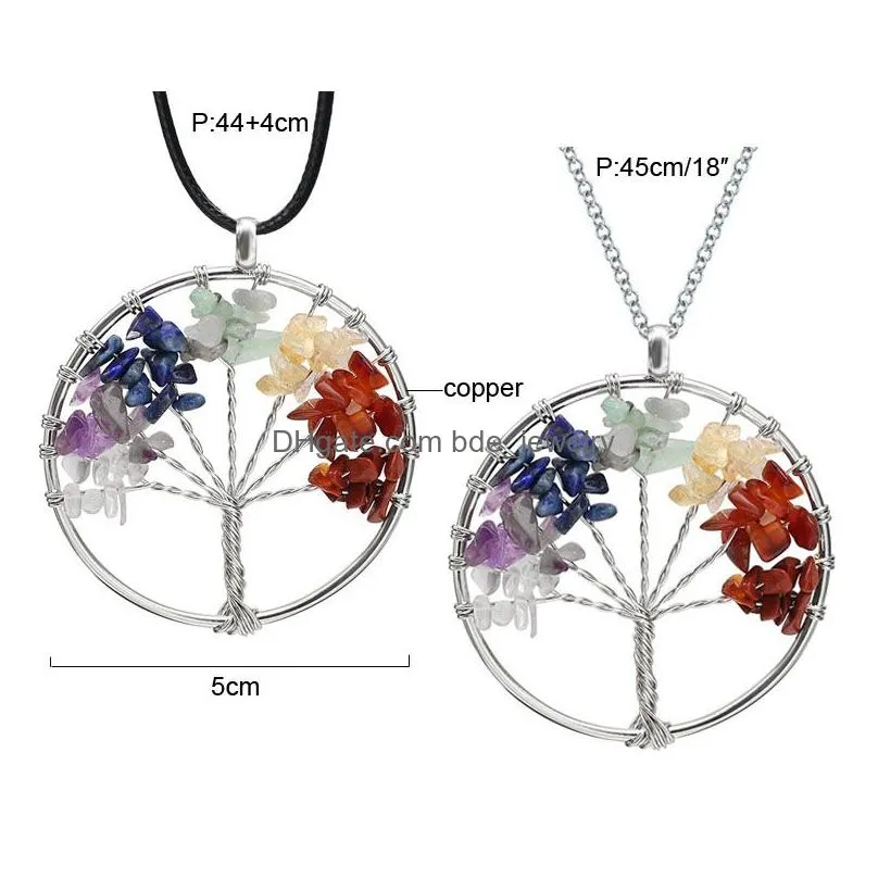 unique design natural stone tree of life pendant necklace for women crystal boho lucky trees plant charm necklaces sliver color chain jewelry wedding gifts