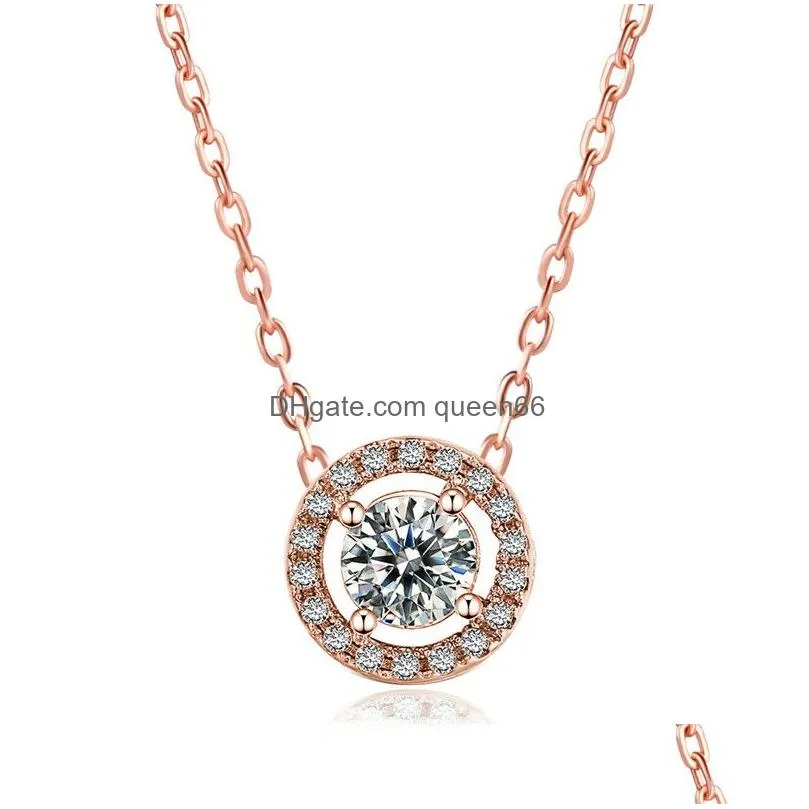 new arrival round cubic zirconia stud earring necklace bracelet for women rose gold silver crystal earring fashion jewelry set gift