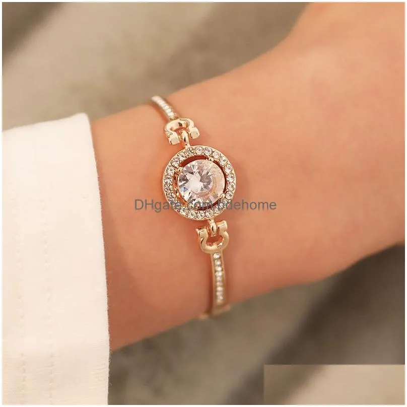 2019 newest fashion rhinestone zircon bangle bracelet high quality gold silver rose gold charm bracelet for women girls gift