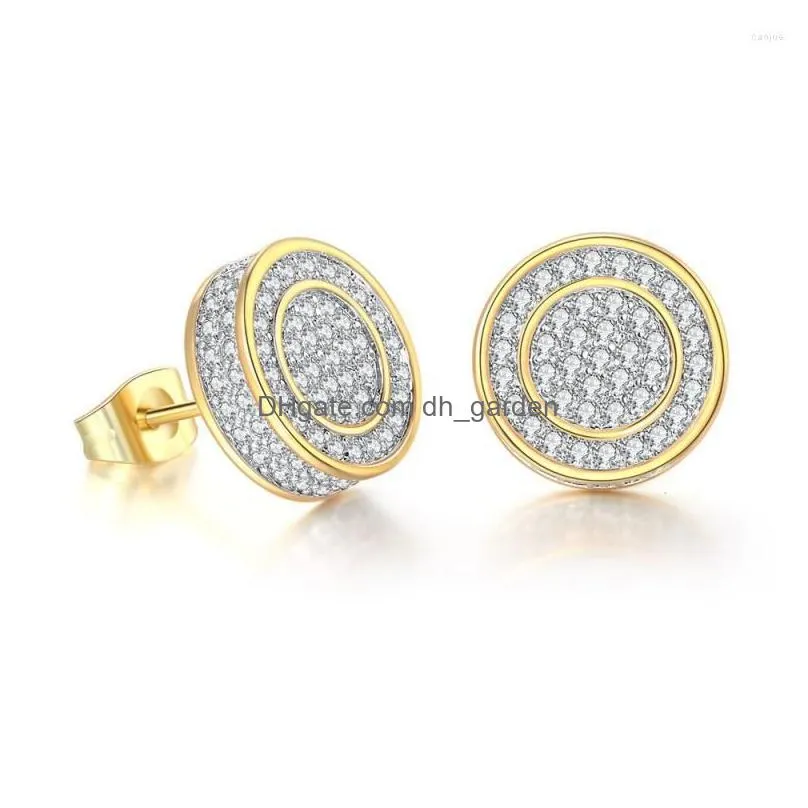 stud earrings hip hop full zircon finely inlaid male trendsetter gold plated hiphop