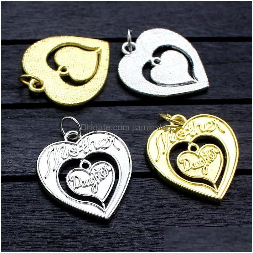 new arrival silver gold plating small heart penadant charm for neckalce bracelet 20pcs/lot mother daughter letter fashion jewelry charm