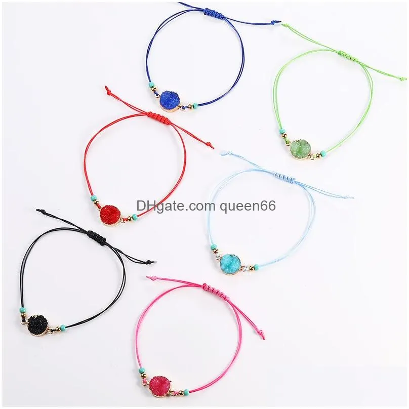 sale with card natural resin stone bead bracelet red black blue string braiding adjustable bracelets for men women wish jewelry gift