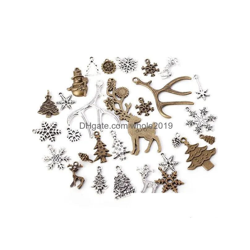 wholesale 100g/bag retro christmas tree snowflake deer snowman necklace pendant bracelet earrings pendant diy jewelry accessories