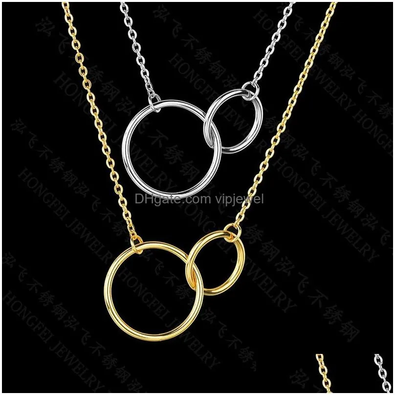  stainless steel two circle pendant necklace for women double rings interlocking circles infinity linked rings friendship