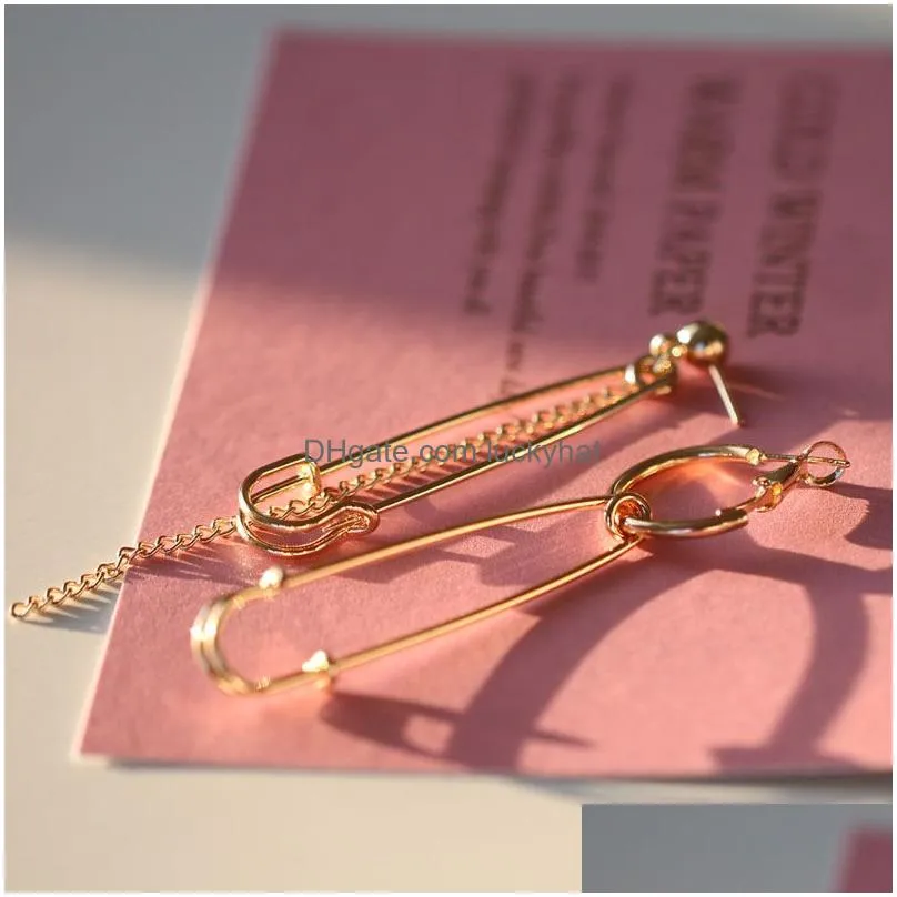  silver gold plating irregular pin shape dangle earring for women creative design zinc alloy earring fashion jewelry gift