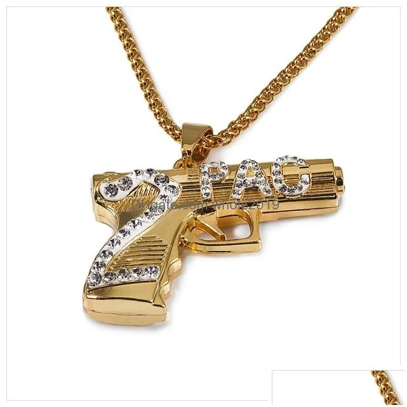 hip hop iced out pendant necklace jewelry gold chain gun shape pistol pendant necklace for men