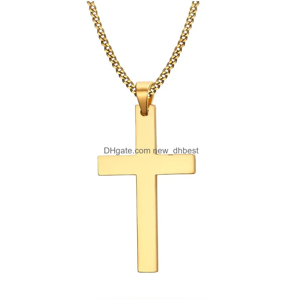 stainless steel simple cross pendant necklace for women fashion silver gold plating christian pray jesus chain necklace jewelry gift
