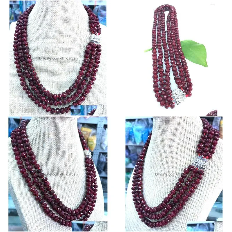 chains 3 rows faceted 5x8mm brazil ruby jade rondelle gems beads necklace 1820