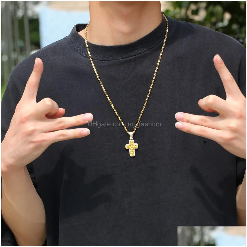 mens hip hop cross cz stone bling iced out pendant necklace jewelry gold slver green diamond statement necklaces gift