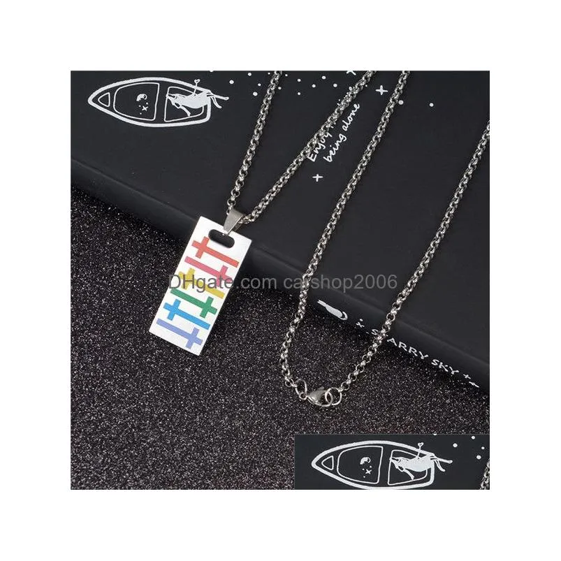 creative stainless steel necklace titanium steel dog tag rainbow pendant necklace hip hop homosexual jewelry gift