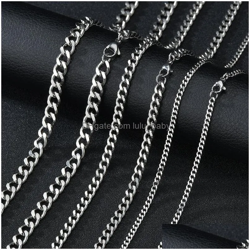 stainless steel chain necklace for men women curb cuban link chains black gold silver color punk choker fashion hiphop male jewelry