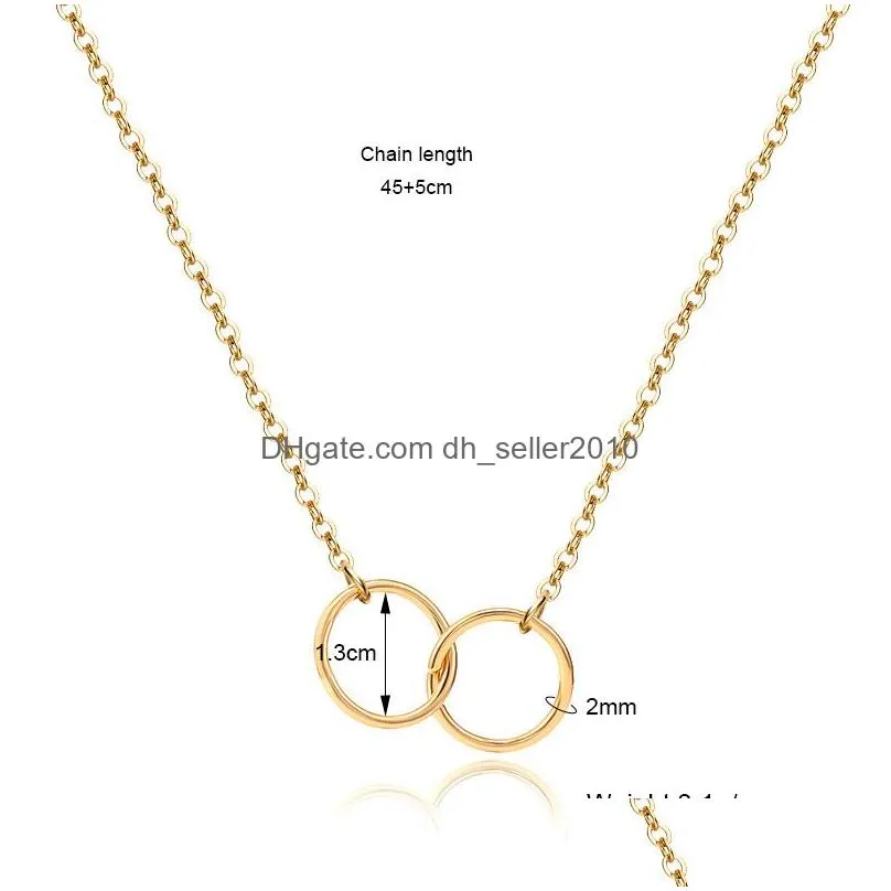 fashion women double circle wind pendant chain necklace for women girls high quality gold silver plated copper necklace elegant jewelry